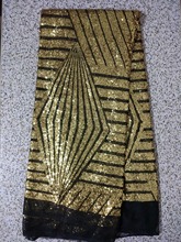 5 jardas/pc high grade preto com lantejoulas de ouro africano tecido renda líquida moda francês rendas pano para sexy senhora vestido QN12-1 2024 - compre barato