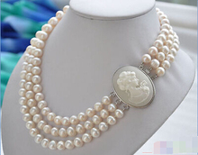 3row 17-19" 8-9mm WHITE ROUND FRESHWATER PEARL NECKLACE 2024 - buy cheap