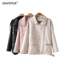 Pink leather jacket women long sleeve sashes zipper white coat turn down collar black PU biker jacket modis fashion clothes 2024 - buy cheap