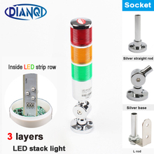 Lâmpada de segurança bivolt 12-24v dc e v, luz indicadora de prata led com rotação, 3 camadas de base, amarelo vermelho
