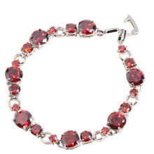 Round Red Garnet 925 Sterling Silver For Women Link Chain Bracelet 6.5 - 7.5 inch L20077 2024 - buy cheap