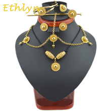 Etíope Ethlyn DIY conjuntos de jóias conjuntos de jóias cabelo 6 pcs da Cor do Ouro & jóias Africano para Etíope melhores Mulheres presentes 2024 - compre barato