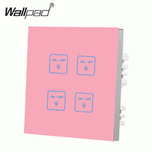 Отель Wallpad UK 4 Gang 2 Way водонепроницаемый Розовый стеклянный светодиодный индикатор умный настенный выключатель света сенсорная панель 2024 - купить недорого
