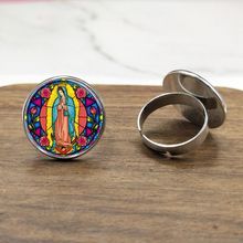 Anel de vidro temperado, anel de joia da moda da virgem maria, religioso com moldura de vidro 2024 - compre barato