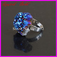 Anillo de arcoíris de cuarzo azul, anillo de bisel con drusa, anillo único semiprecioso de cristal de cuarzo, Gems, Drusy 2024 - compra barato