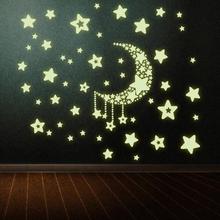 Fluorescência Estrelas Lua quarto adesivos de parede Brilham no Escuro Luminous Estrelas Lua Dormir Adesivos de Parede Do Quarto Do Bebê Decoração Da Casa 2024 - compre barato