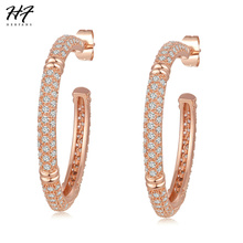 Big Hoop Earrings For Women Rose Gold Color High Quality Austrian Cubic Zirconia Inlaid Luxury Fashion jewelry HotSale E617 2024 - buy cheap