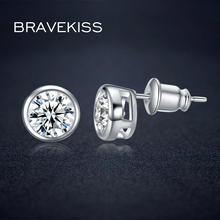 BRAVEKISS small cute cz stone studs earrings for women round earings pendientes mujer moda boucle brincos jewel BUE0092 2024 - buy cheap
