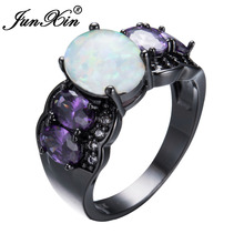 JUNXIN Elegant Purple AAA Zircon Rings For Women Men Black Gold Filled Wedding Party Rainbow Fire Opal Ring Best Friend Gift 2024 - buy cheap