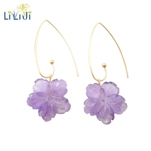 Lii ji pedra natural flores de lavanda ametista 925 prata esterlina 18k banhada a ouro brincos pendurados para mulheres presente dropshipping 2024 - compre barato