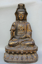 Estátua da deusa boddhisatva, envio rápido de usps para os eua s2401 de 28 ", bronze antigo de assento kwan-yin guan yin boddatva 2024 - compre barato