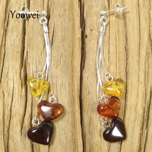 Yoowei Brand Women Amber Earrings Supplies Genuine Baltic Amber Female Jewelry S925 Silver Drop Dangling Heart Earring Wholesale 2024 - buy cheap