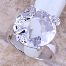 Bonito anillo de mariposa Chapado en plata para mujer, de CZ blanco, talla 6 / 7 / 8 / 9 R0572 2024 - compra barato