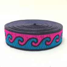 2015 NEW ribbon 3/4" 20mm 8yard/sets Double color wave lace Woven Jacquard ribbon hair bow DIY handmade fuschia/Blue ink HOT 2024 - buy cheap