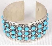 Free shipping@@@@@   beautiful Tibet silver Turquoise beads cuff bracelet 2024 - buy cheap