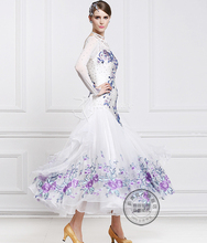 customize white Waltz  tango Fox trot Quick step Ballroom  Modern  competition   Dress long sleeve with purple rose flower 2024 - buy cheap