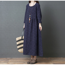 Spring Autumn New Women's Retro Loose Large Size Jacquard Cotton And Linen Dress Linen Over The Knee Long Sleeve Robes m37 2024 - buy cheap