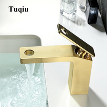 New Brush Gold Bathroom Basin Faucet Single Handle Single Hole Mixer Tap Deck Mounted Waterfall Hot And Cold Tap Sink Faucet 2024 - compre barato