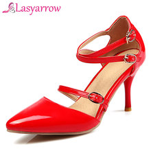 Lasyarrow Ladies Zapatos Mujer Buckle Sandals Patent Leather Pointed Toe Shoes Office Elegant Sandalias Party Wedding Shoe RM388 2024 - buy cheap