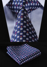 TF119V8 Navy Blue Orange Floral 3.4" 100%Silk Wedding Jacquard Woven Men Tie Necktie Pocket Square Handkerchief Set Suit 2024 - buy cheap