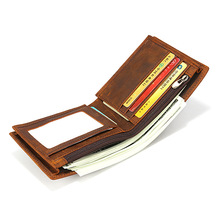 Кошелек мужской из кожи Крейзи Хорс, простой короткий складной бумажник из натуральной кожи, кредитница на молнии с кармашком для мелочи, в винтажном стиле 2024 - купить недорого