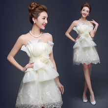 LC094M Flower Champagne Bride Dress Short Cute Organza Summer Short Wedding Dress With Lace Vestido De Novia 2015 sexy Strapless 2024 - buy cheap