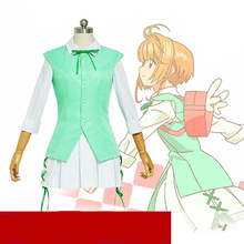 Fantasia de cosplay verde da sakura, cartão e sakura com ângulo arejado 2024 - compre barato