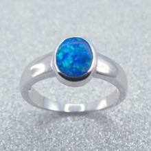 Anéis de prata esterlina 2016, anéis femininos de estilo simples de opala de fogo azul cortado oval para festa de casamento, nova joia fina 100% 2024 - compre barato