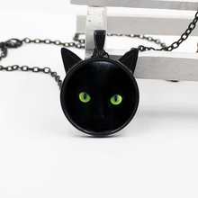Wholesale Green Eyes Black Cat Necklace Cat Ear Pendant Jewelry Glass Necklace Boy Girl Gift Jewelry 2024 - buy cheap