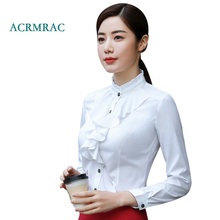 ACRMRAC New Women shirt Spring and autumn Long sleeve Solid color Flounced Slim Business OL Formal Blouses & Shirt 2024 - buy cheap