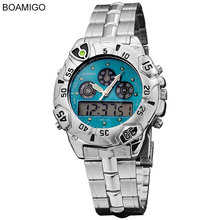 watches men male luxury brand BOAMIGO sports military watches Dual Time Quartz Analog Digital LED steel strap wristwatches F513 2024 - buy cheap
