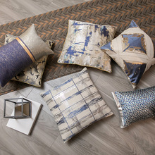 Funda de cojín de jacquard para sofá, cubierta de almohada con diseño geométrico a rayas, con respaldo para decoración del hogar, serie Azul Simple, 45x45/30x50cm 2024 - compra barato