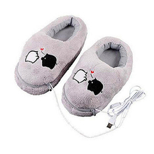 1 Pair USB Powered Cushion Shoes Electric Heat Slipper USB Gadget Cute Grey Piggy Plush USB Foot Warmer Shoes 2024 - buy cheap