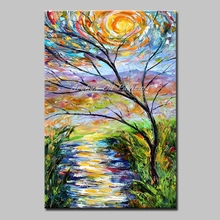 Arthyx pintados à mão árvore paisagem pintura a óleo abstrata moderna lona arte da parede quadros cartazes para sala de estar decoração casa 2024 - compre barato