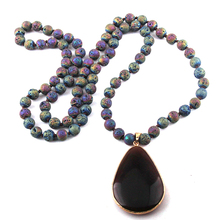 MOODPC Fashion Bohemian Jewelry Lava Stone Long Knotted Stone Drop Pendant Necklaces For Women Necklace 2024 - buy cheap
