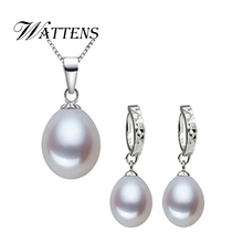 WATTENS Amazing price natural freshwater pearl jewelry set for women white / pink / purple pearl pendant necklace and earrings 2024 - buy cheap