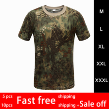 Homens ao ar livre tático militar camuflagem camiseta respirável exército dos eua combate t camisa de secagem rápida camo caça acampamento caminhadas t 2024 - compre barato