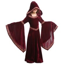 Medieval Renaissance Princess Queen Costume Hooded Gown Robe Medieval Dress Kid Drap Sleeves Vampire Halloween 2024 - buy cheap