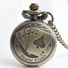 Free Shipping Mini Royal Flush Cards Cover Pattern Retro Necklace Chain Small Size Pocket watch woman and men gift PB875 2024 - buy cheap