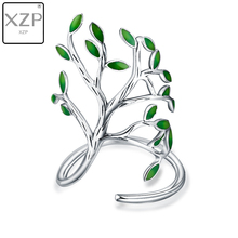 XZP S925 Модные Зеленые Эмалированные кольца для женщин, свадебные массивные ювелирные изделия, открытые кольца в виде веток леса 2024 - купить недорого