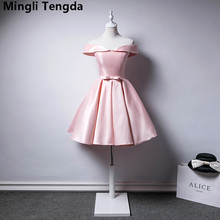 Mingli tengda-vestido de dama de honra, rosa, com ombro nu, decote curto, cetim, plus size, festa de casamento, 2018 2024 - compre barato