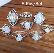 2018 New retro simple crystal jewelry 8 pieces / set of Opal rings for female free shipping 2024 - buy cheap