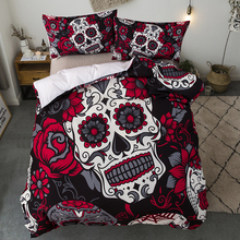 Juego de ropa de cama de calavera 3D, funda de edredón con dibujos de acuarela, rosa, flor, Calavera, funda de almohada, tamaño Queen, blanco 2024 - compra barato