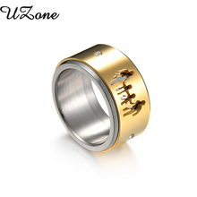 UZone Hollow Engrave Rhinestone Family Ring Stainless Steel Rotating Finger Ring Little Boy And Girl For Parent 2024 - buy cheap