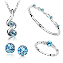 Fashion KC white Wholesale austrian crystal women pendant necklace/earrings/bracelet/Ring gift bride wedding Jewelry Sets 2024 - buy cheap