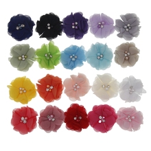 DIY flowers boutique 6cm pearl chiffon fabric flowers without clips Christmas Wedding girls Hair Accessories 100pcs/lot 2024 - buy cheap