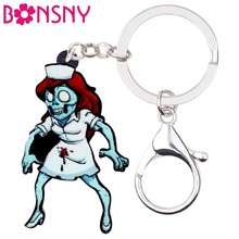 Bonsny-Llavero acrílico para Halloween, colgante de anillo para llaves de enfermera, sangre, Zombie, disfraces, joyería para mujeres y niñas, bolso, dijes de coche, regalo 2024 - compra barato