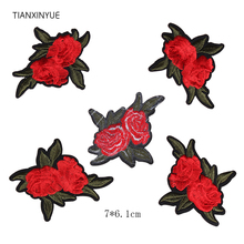 TIANXINYUE 20pcs Double Rose Patch Applique Fabric Sticker Iron On Red flower Patch Craft Sewing on Embroidered Clothing 2024 - buy cheap