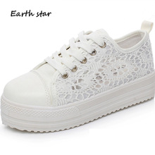 EARTH STAR Casual White Shoes Women Brand Hollow Sneakers Lady Canvas chaussure Summer footware Girl Platform Shoes Breathable 2024 - buy cheap