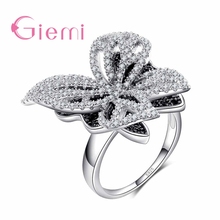 Cute Girls Butterfly Crustal Rings for Women Best Gift Paved White/Black Clear Zircon Hot Sale Pure Silver Color Jewelry 2024 - buy cheap